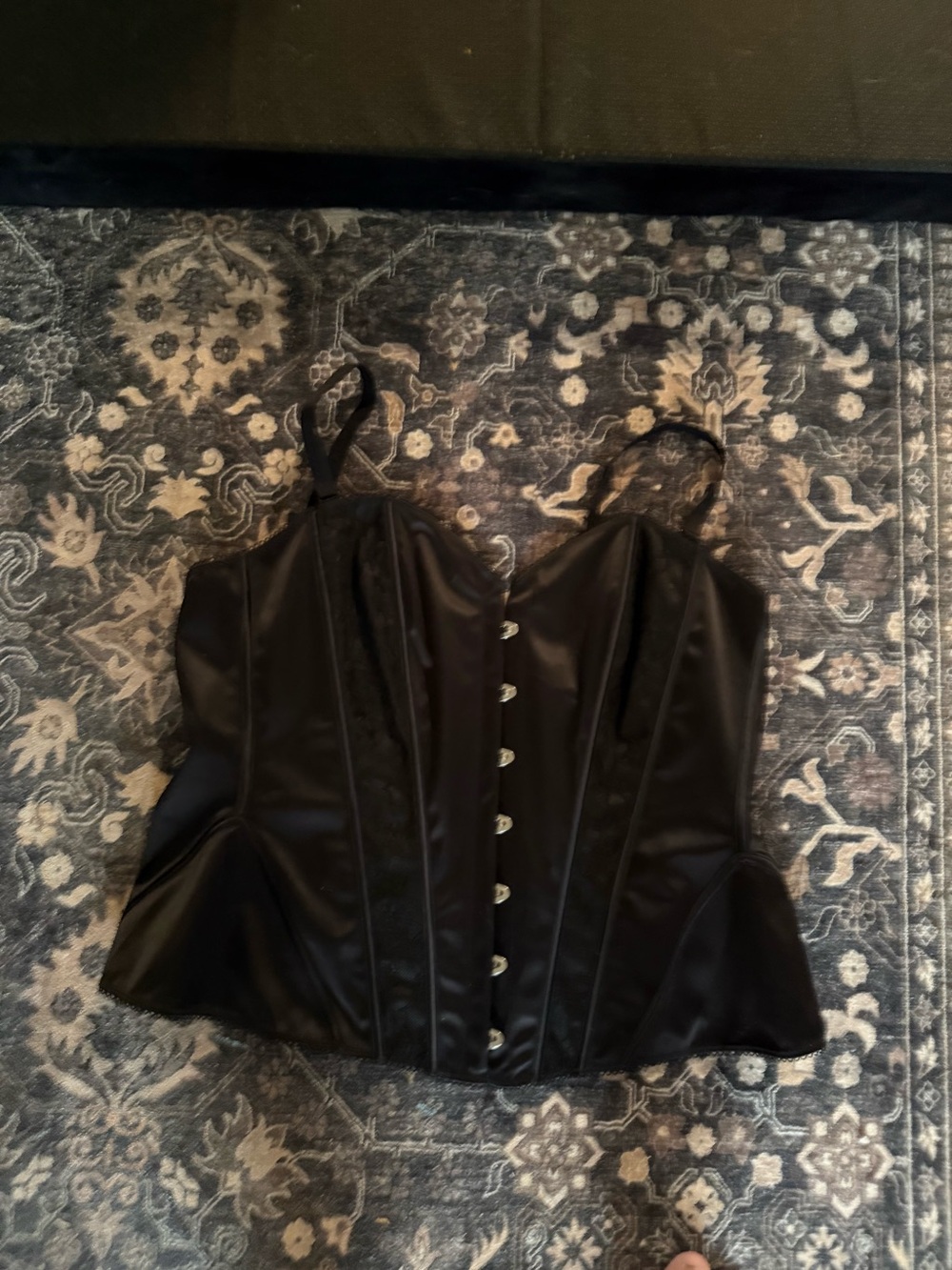 Black Satin Corset Top with Front Clasp Detail and boning- NWT